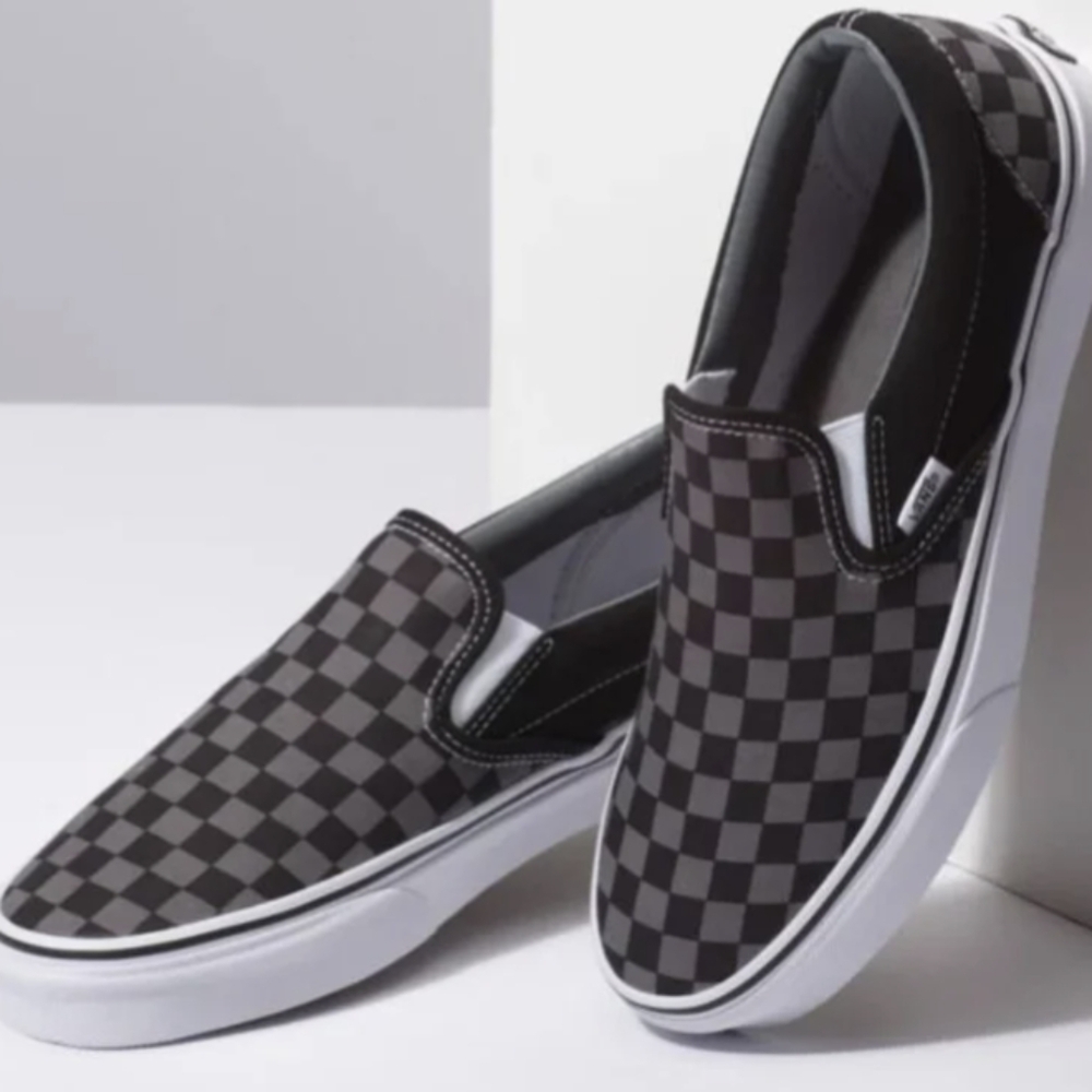 Vans Off The Wall Classic Slip-On Checkerboard Pewter & Black Size W9 Like New
